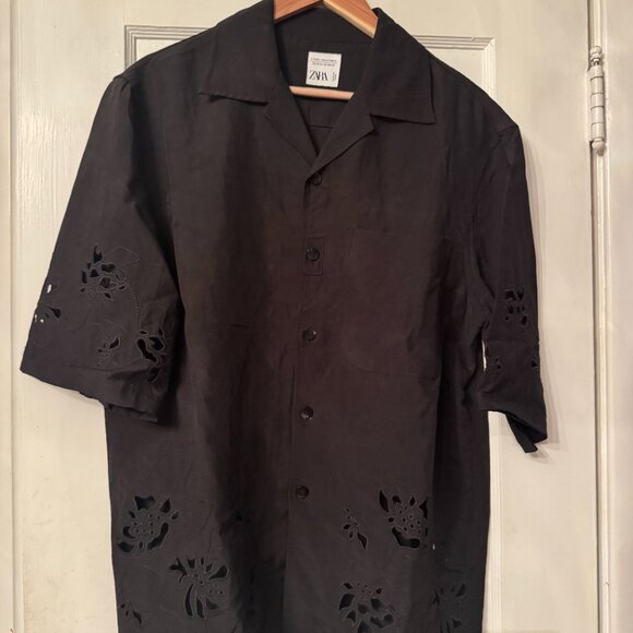 ZARA BLACK EMBROIDERED EYELET SHIRT LIMITED EDITION Sz Med - Picture 1 of 6